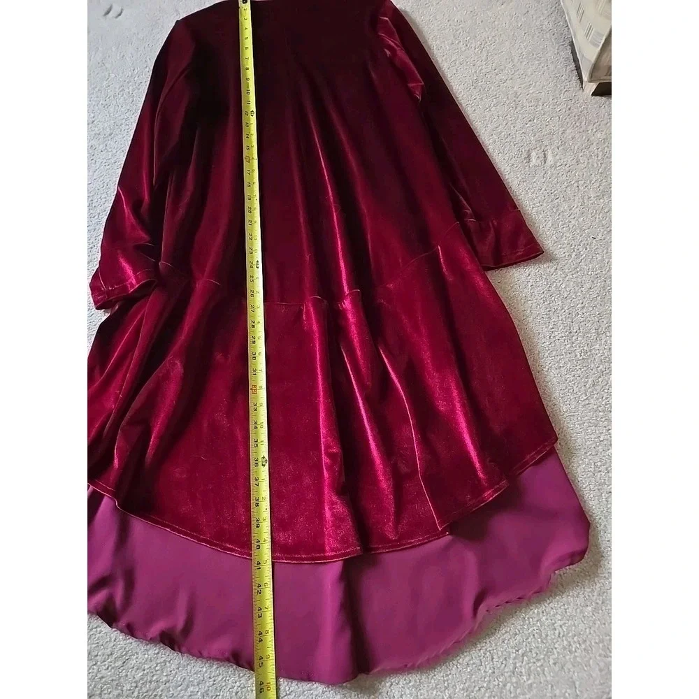 Urban CoCo Wine Red Velvet Cardigan Coat w/‎ Asymmetric Chiffon Hem Open Front M